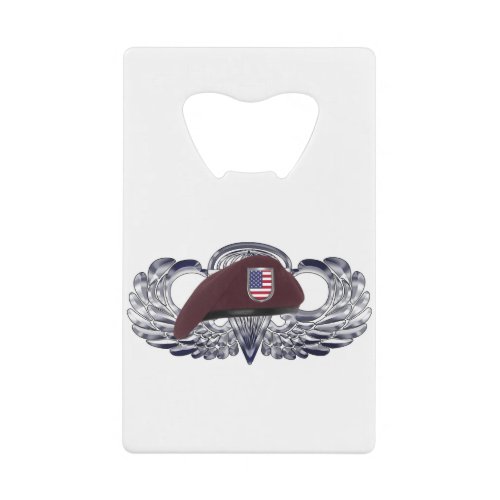 Specially Designed Beret on Basic Airborne Wings Credit Card Bottle Opener