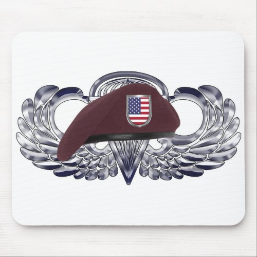 Specially Designed Beret on Basic Airborne Wings Mouse Pad
