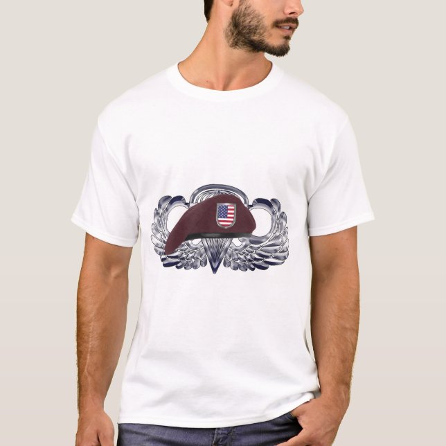 Specially Designed Beret on Basic Airborne Wings T-Shirt (Front)