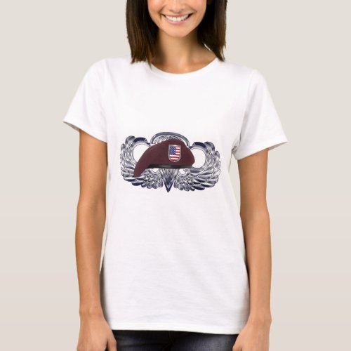 Specially Designed Beret on Basic Airborne Wings T_Shirt