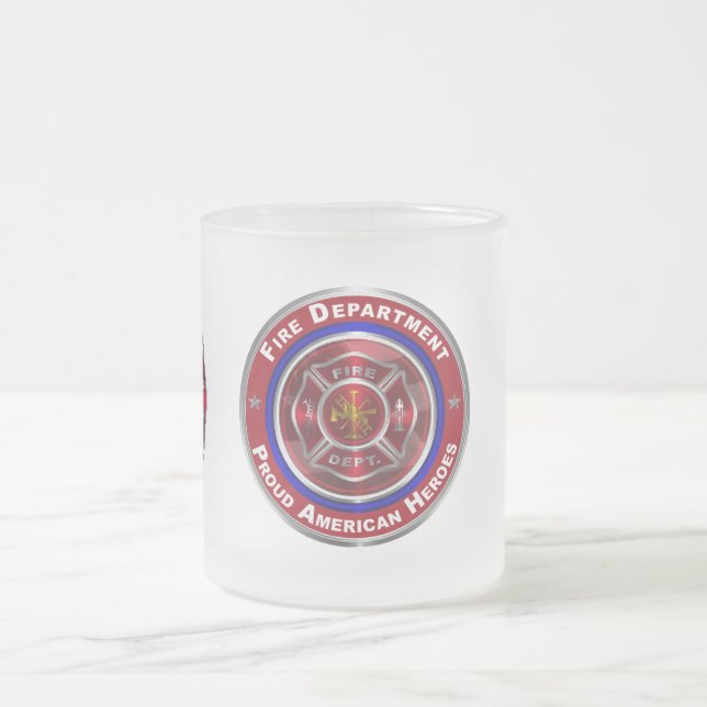 Specially Designed Commemorative Fire Department Frosted Glass Coffee Mug (Center)