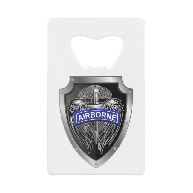 Specially Designed Winged Airborne Shield Credit Card Bottle Opener (Front)
