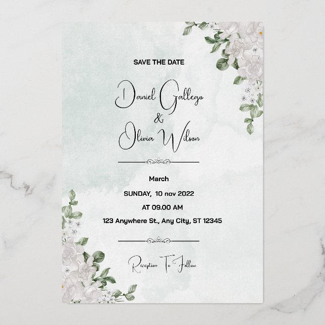 Specially Floral Patterned Wedding Invitation  Foil Invitation (Front)