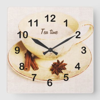 Specialty Chai Tea Cup Square Wall Clock by justbecauseiloveyou at Zazzle