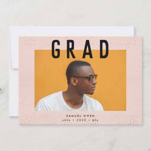 Speckle Border Black Text Modern Two Photo Grad Announcement