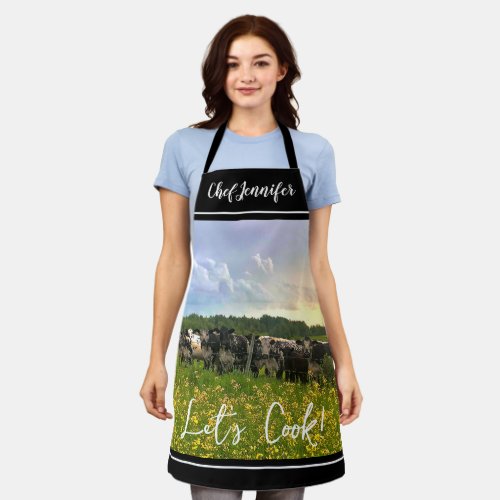 Speckle Park Cattle Under Rain Shower Sunset Sky Apron