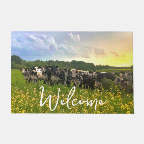 Speckle Park Cattle Under Rain Shower Sunset Sky Doormat