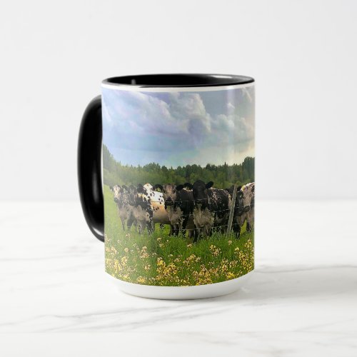 Speckle Park Cattle Under Rain Shower Sunset Sky Mug