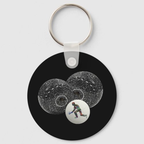 Speckled Black And White Lawn Bowls Keychain