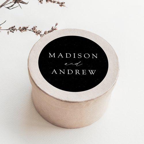 Speckled Black and White Personalized Wedding Classic Round Sticker