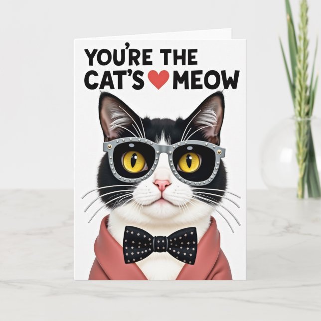 Speckled Bow Tie Cat Card (Front)