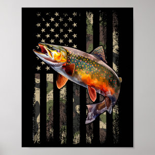 Speckled Brook Trout American Flag Fishing  Poster