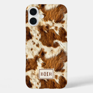Speckled Brown Cowhide Monogrammed iPhone 16 Plus Case