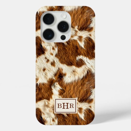 Speckled Brown Cowhide Monogrammed iPhone 15 Pro Case