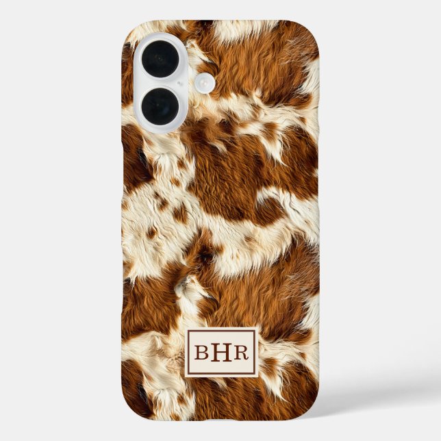 Speckled Brown Cowhide Monogrammed Case-Mate iPhone Case (Back)