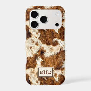 Speckled Brown Cowhide Monogrammed iPhone 17 Pro Case
