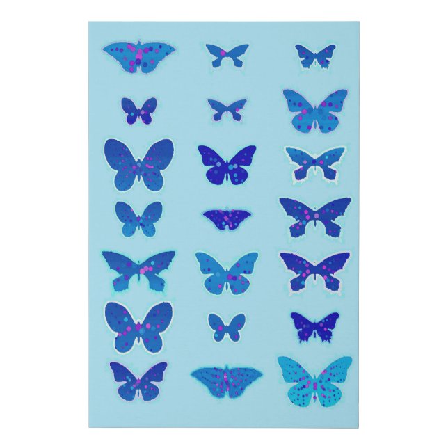 Speckled Butterflies, Cobalt and Sky Blue Faux Canvas Print (Front)
