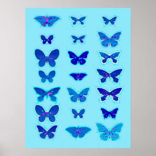 Speckled Butterflies Cobalt and Sky Blue Poster