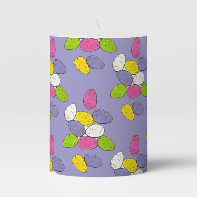 Speckled Colorful Malted Milk Easter Egg Candy Pillar Candle (Front)