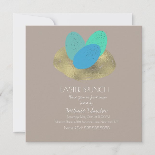 Speckled Easter Egg Gold Nest Dinner Brunch Family Card (Front)