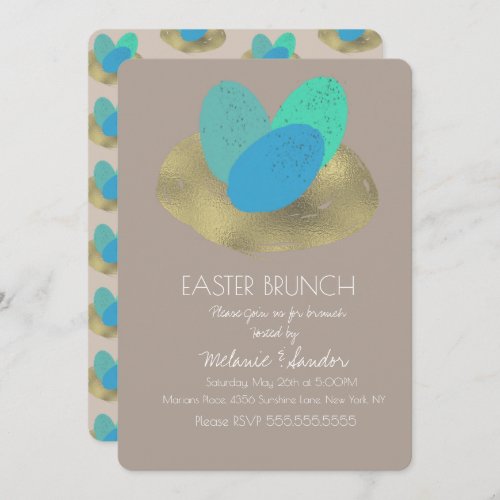 Speckled Easter Egg Gold Nest Dinner Brunch Family Invitation