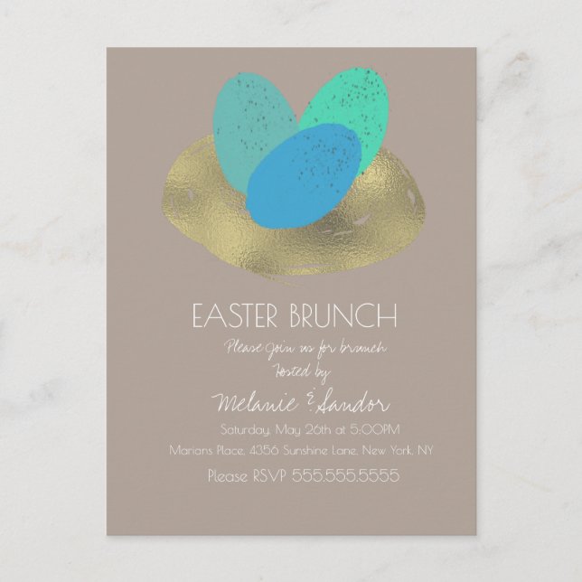 Speckled Easter Egg Gold Nest Dinner Brunch Family Postcard (Front)