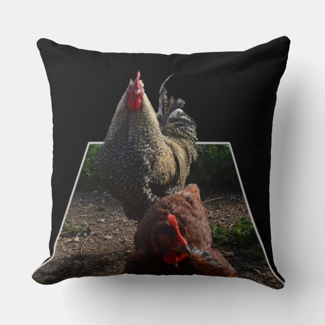 Speckled Fluffy Rooster And Hen Big Throw Cushion. Pillow (Front)