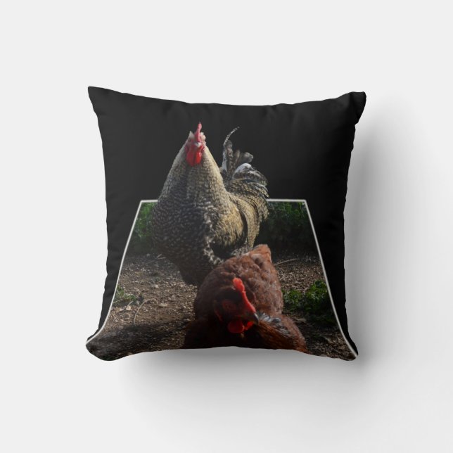Speckled Fluffy Rooster And Hen, Throw Cushion. Pillow (Front)