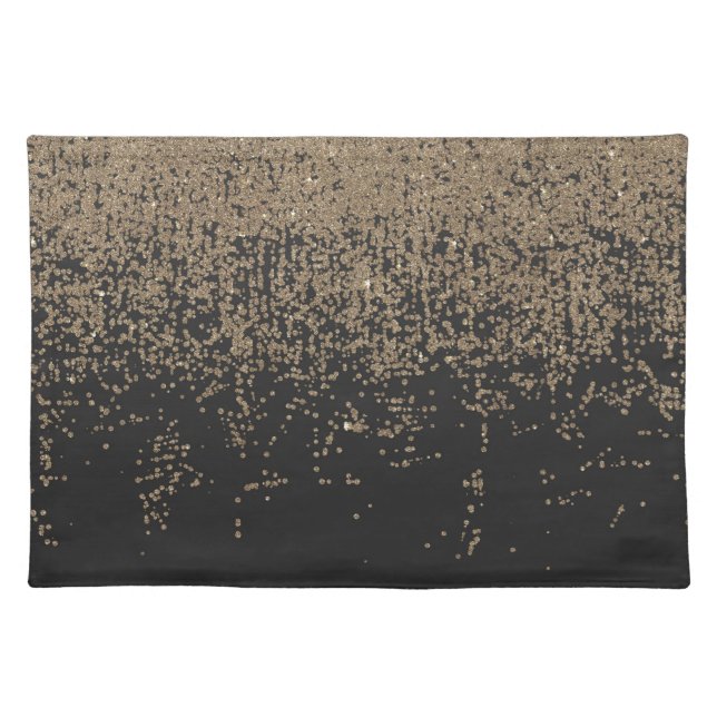 Speckled Gold Glitter Black Ombre Cloth Placemat (Front)