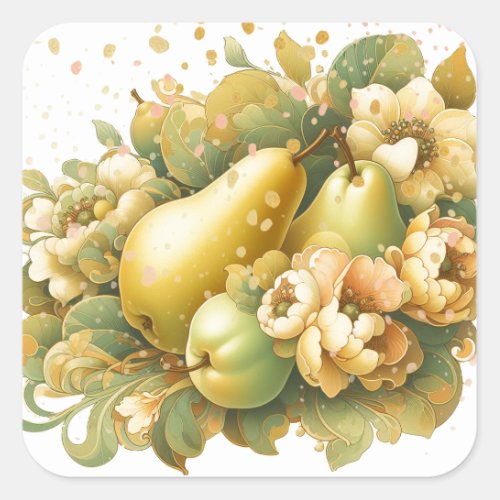 Speckled Golden Pears New Address Square Sticker