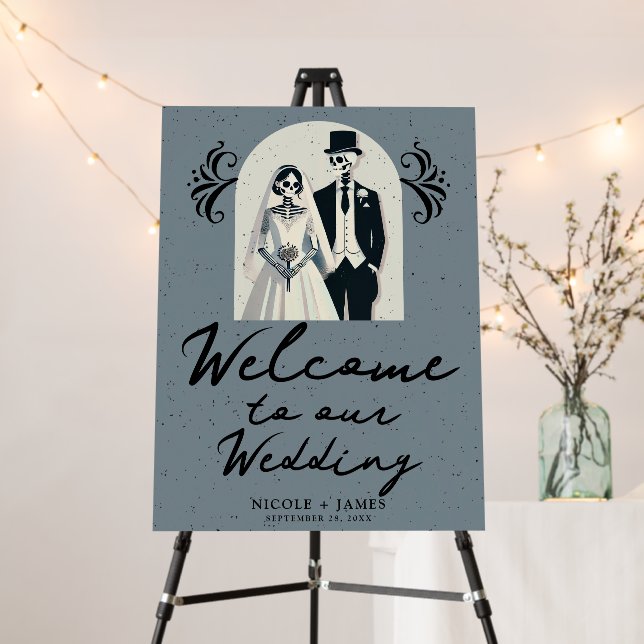 Speckled Gray Skeleton Halloween Gothic Wedding  Foam Board (In Situ (Stand))