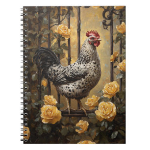 Speckled Hen with Yellow Roses Oil Painting Notebook