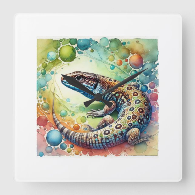 Speckled Lizard 260824AREF112 - Watercolor Square Wall Clock (Front)