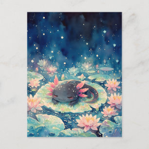 Speckled Midnight Kawaii Axolotl Pond Postcard