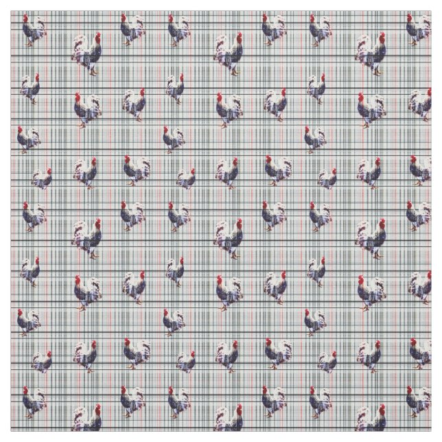 Speckled Rooster On Tartan Print, Fabric (Swatch)