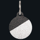 Speckled Rose Gold Flakes on Black White Geometric Pet ID Tag<br><div class="desc">This chic and modern faux printed rose gold speckled flakes on black and white half-cut geometric color blocks is perfect for the trendy and stylish individual. Its glamorous and contemporary print is great for many gifts and occasions. Enjoy this fashionable and simple print for your next purchase; for yourself, your...</div>