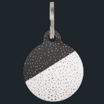 Speckled Rose Gold Flakes on Black White Geometric Pet ID Tag<br><div class="desc">This chic and modern faux printed rose gold speckled flakes on black and white half-cut geometric color blocks is perfect for the trendy and stylish individual. Its glamorous and contemporary print is great for many gifts and occasions. Enjoy this fashionable and simple print for your next purchase; for yourself, your...</div>