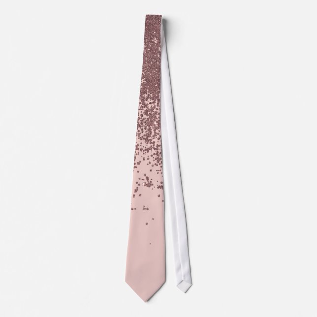 Speckled Rose Gold Glitter on Blush Pink Neck Tie (Front)