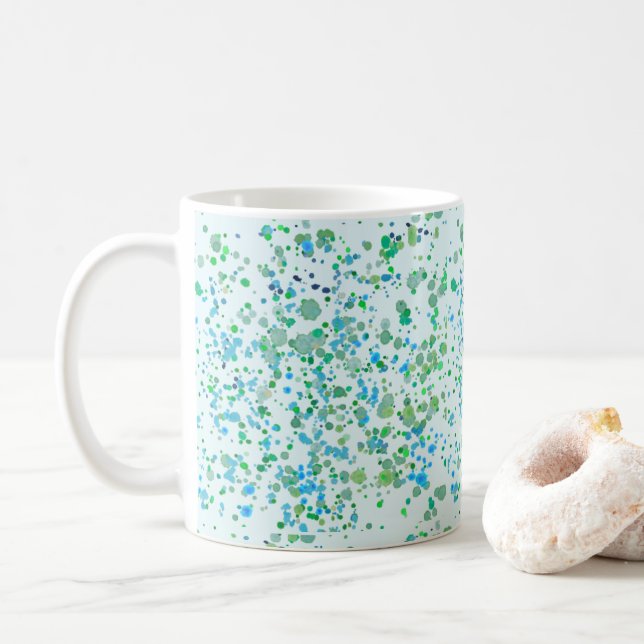 Speckled splattered Paint Blue and Green Coffee Mug (With Donut)