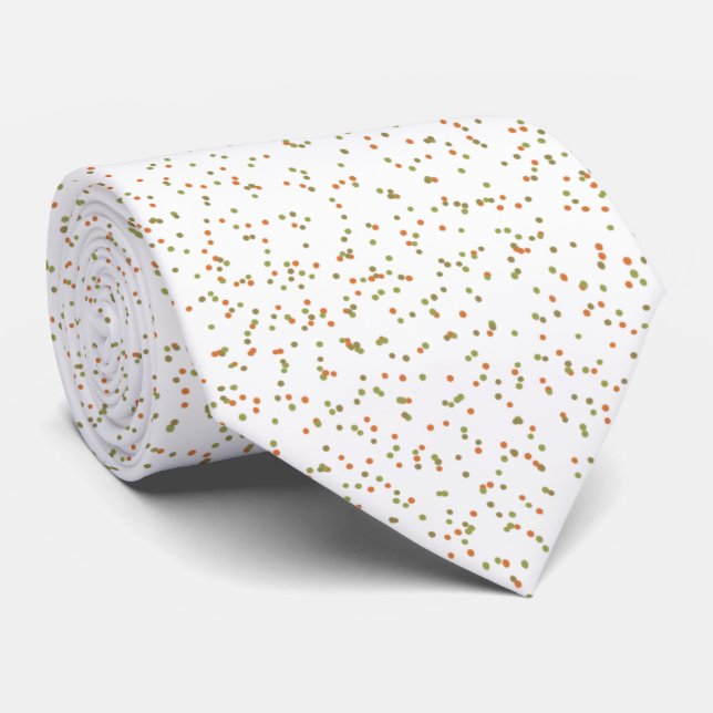 Speckled Spring Fern, Green & Orange Dots Neck Tie (Rolled)