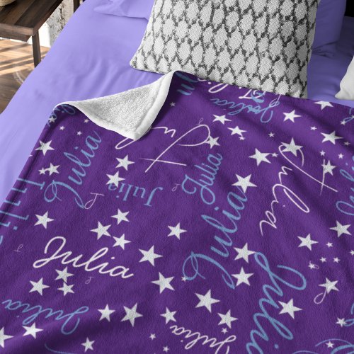 Speckled Stars on Purple Sky Name Starry Affection Fleece Blanket