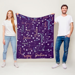 Speckled Stars Purple Sky with Her Name Fleece Blanket