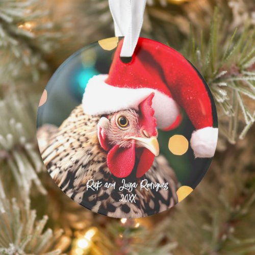  Speckled Sussex Chicken in Santa Hat Christmas Ornament