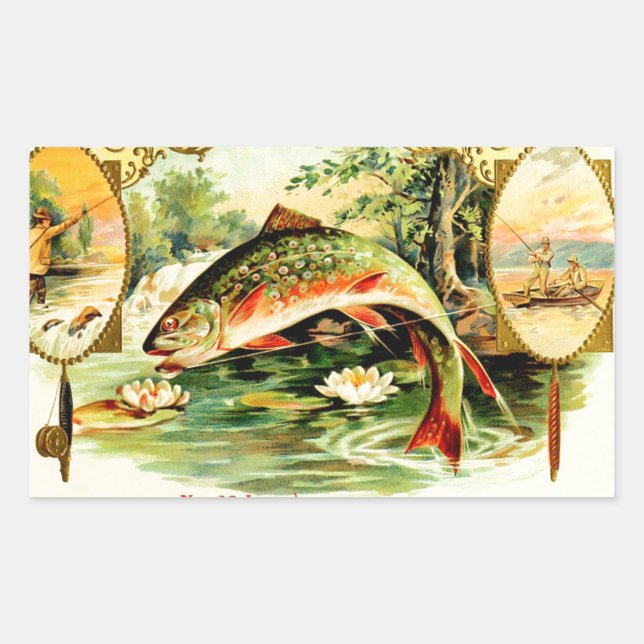 Speckled Trout Vintage Art Rectangular Sticker (Front)