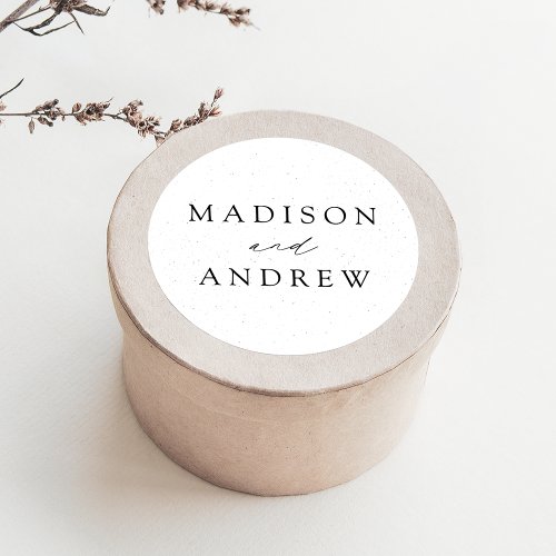 Speckled White and Black Personalized Wedding Classic Round Sticker