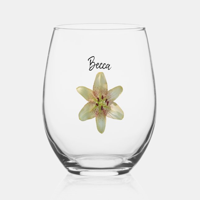 Speckled Yellow Lily Flower Personalized Glass (Front)