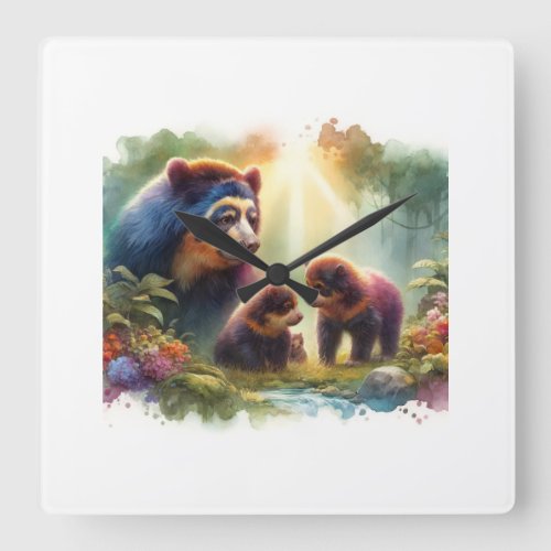 Spectacled Bears 030624AREF120 _ Watercolor Square Wall Clock