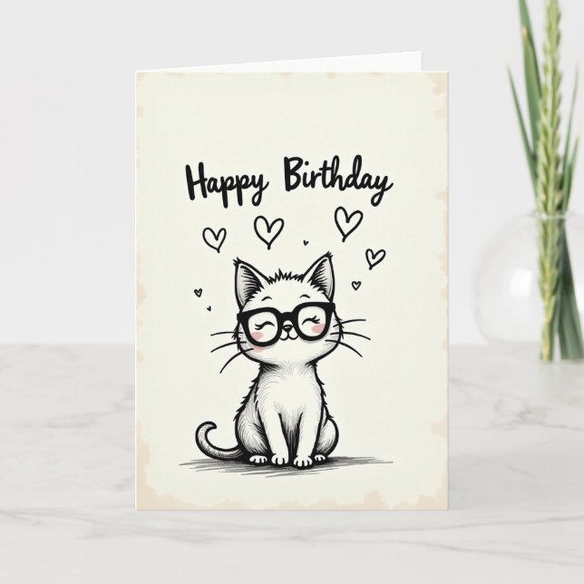 Spectacled Cat Birthday Card (Front)
