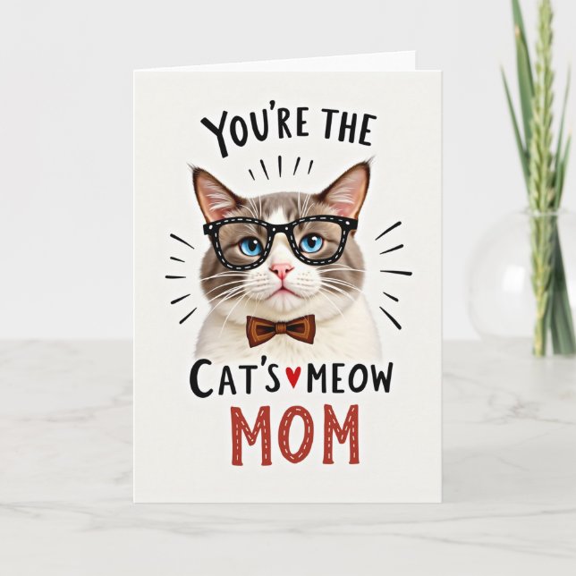Spectacled Cat Moms Meow Card (Front)