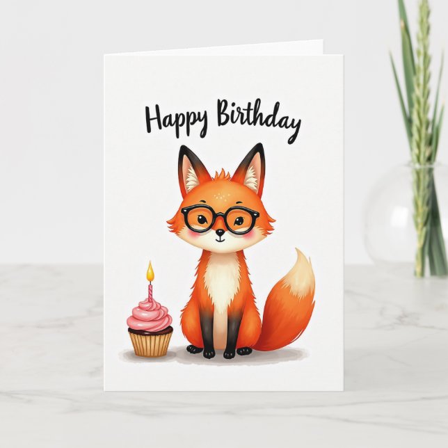 Spectacled Fox Birthday Card (Front)